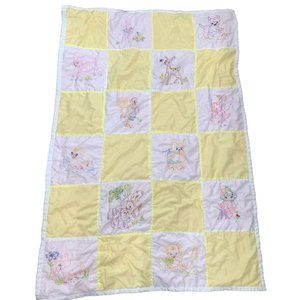 Homemade Yellow Pink Embroidered Baby Blanket